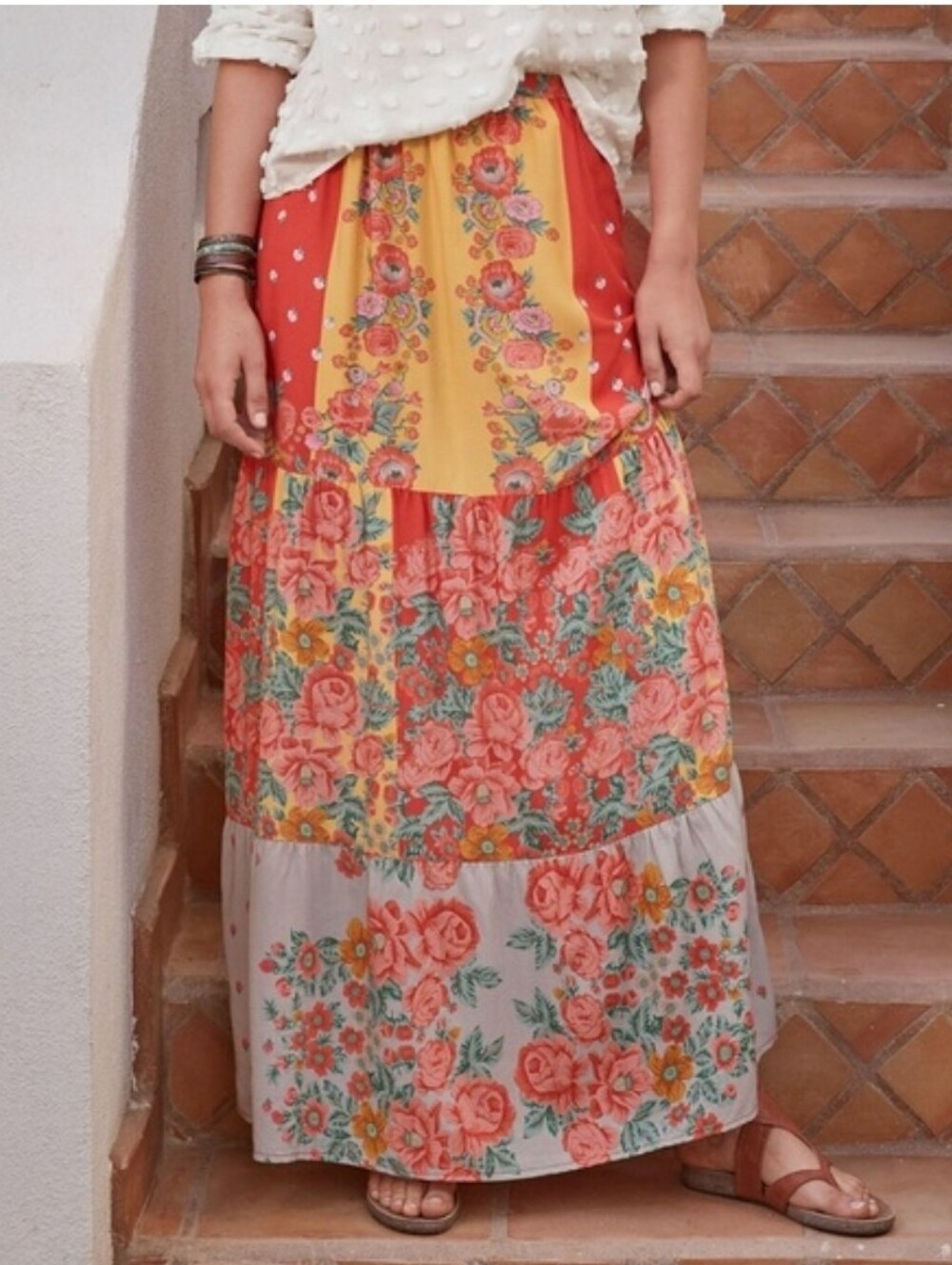 🌻NWT Sundance Floral Patchwork Maxi Skirt - Orange, Yellow
